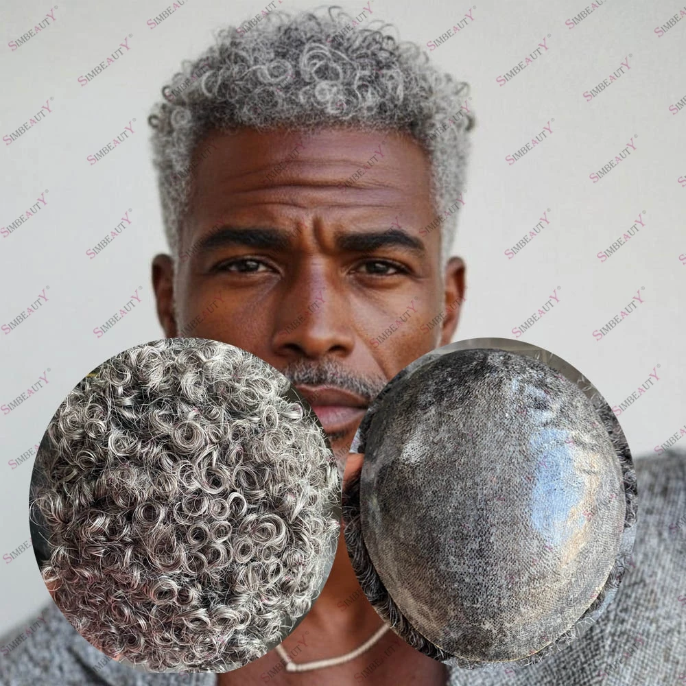 

Серый афро-протез из натуральных волос, 15 мм, кудрявый, с полиуретановой основой, для мужчин, цвета 1b50, 1b80, черный, коричневый, светлый, серый, для замены волос, накладка на голову