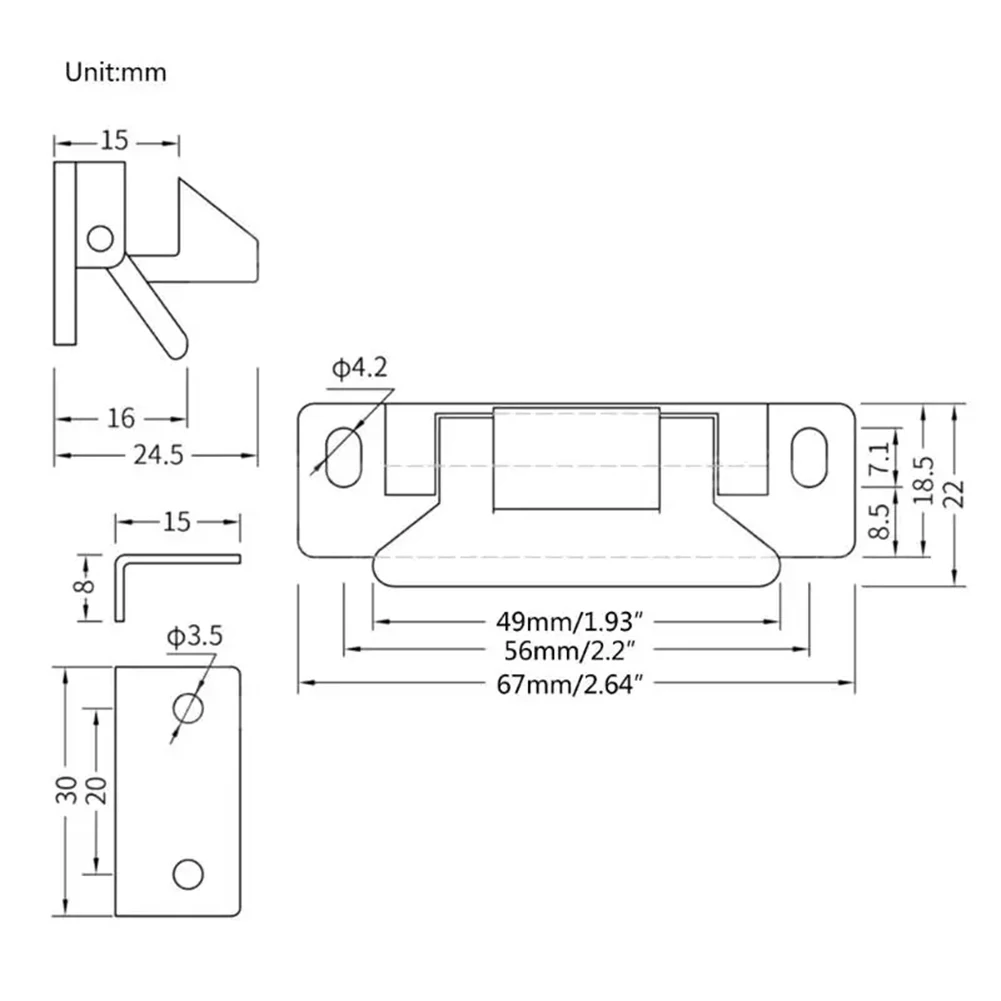 RV Accessory Cabinet Door Latch Lock with Nylon Body 67x24x22mm Size for Drawer and Locker Security 20kg Capacity