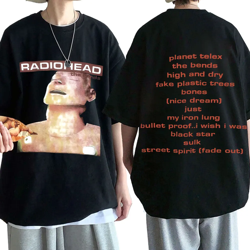 English Hip Hop Rock Band Radiohead T Shirt Men 90s Vintage Punk T-shirts The Bends Music Album Print Tees Oversize Streetwear