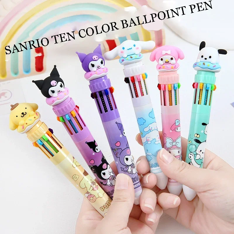 Sanrio Kuromi Pompompurin Cartoon Ten Color Ballpoint Pen Student Stationery Cute Multi Color Ledger Press Neutral Pen Color Oil