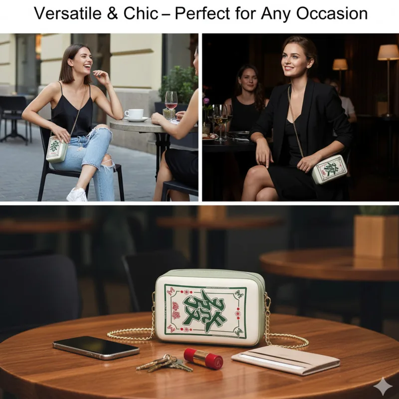 

Mahjong Tote Bag Chain Messenger Bag Creative Crossbody Bag Personalized Square Shoulder Bag PU Leather Casual Soft Handbag Gift