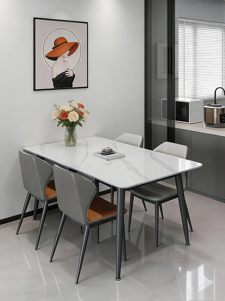 Government subsidized rock slab dining table household small apartment minimalist light luxury rental housing rectangular eating