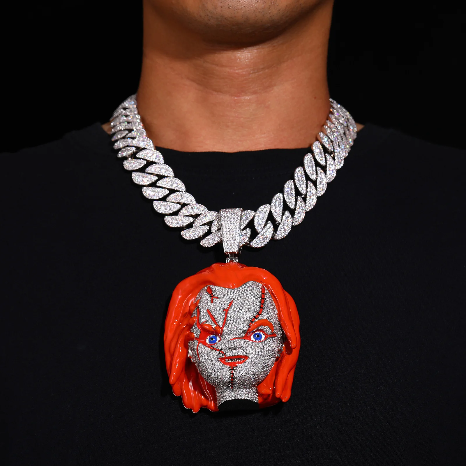 Hip Hop 5A+ CZ Stone Paved Bling Ice Out Horror Cartoon Avatar Big Pendants Necklaces for Men Rapper Jewelry Gold Silver Color
