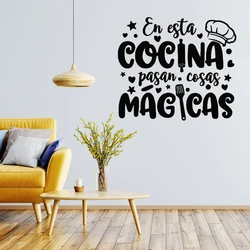 Magia cozinha em espanhol adesivo de parede spainsh citação decalque da parede decoração para casa sala estar quarto vinil