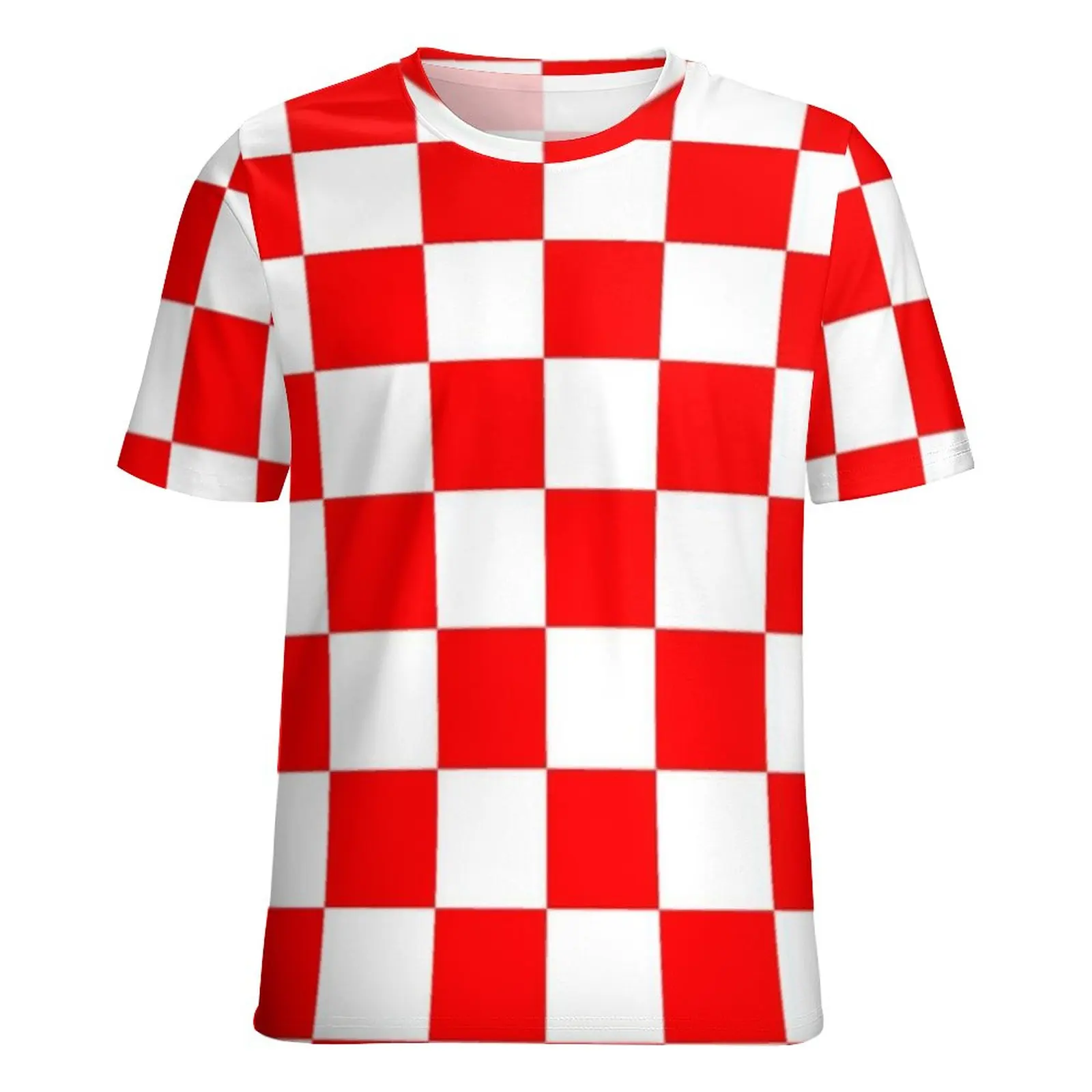 Croatian Checkerboard T-Shirts Red White Square Street Fashion Oversized T Shirt Short-Sleeve Women Kawaii Tshirt Print Top Tees