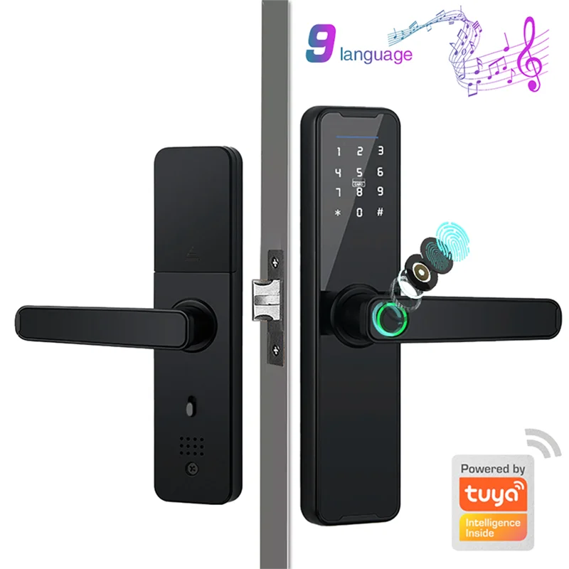 PHIPULO Tuya Wifi Digital Electronic Smart Door Lock With Biometric Fingerprint Smart Card Password Key Unlock