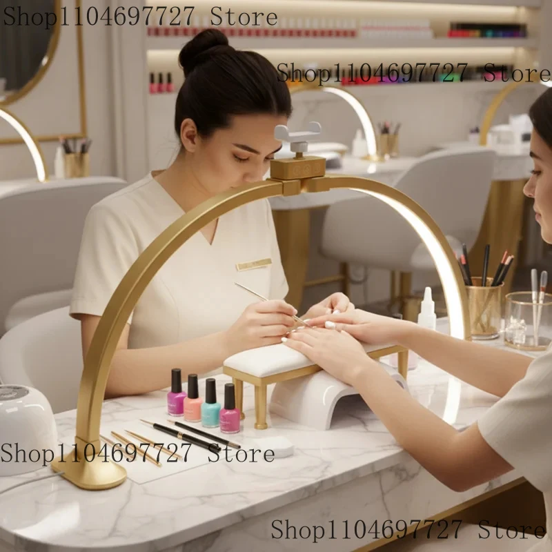 32Inch Half Moon Gold Nail Desk Lamp Foldable Arch Fill Light With Phone Holder For Manicure Craft Lighting