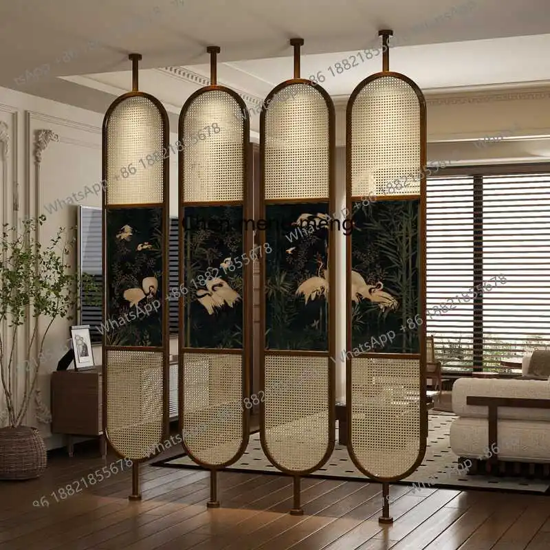 

French medieval solid wood rattan screen partition living room rotatable home bedroom hotel designer customization