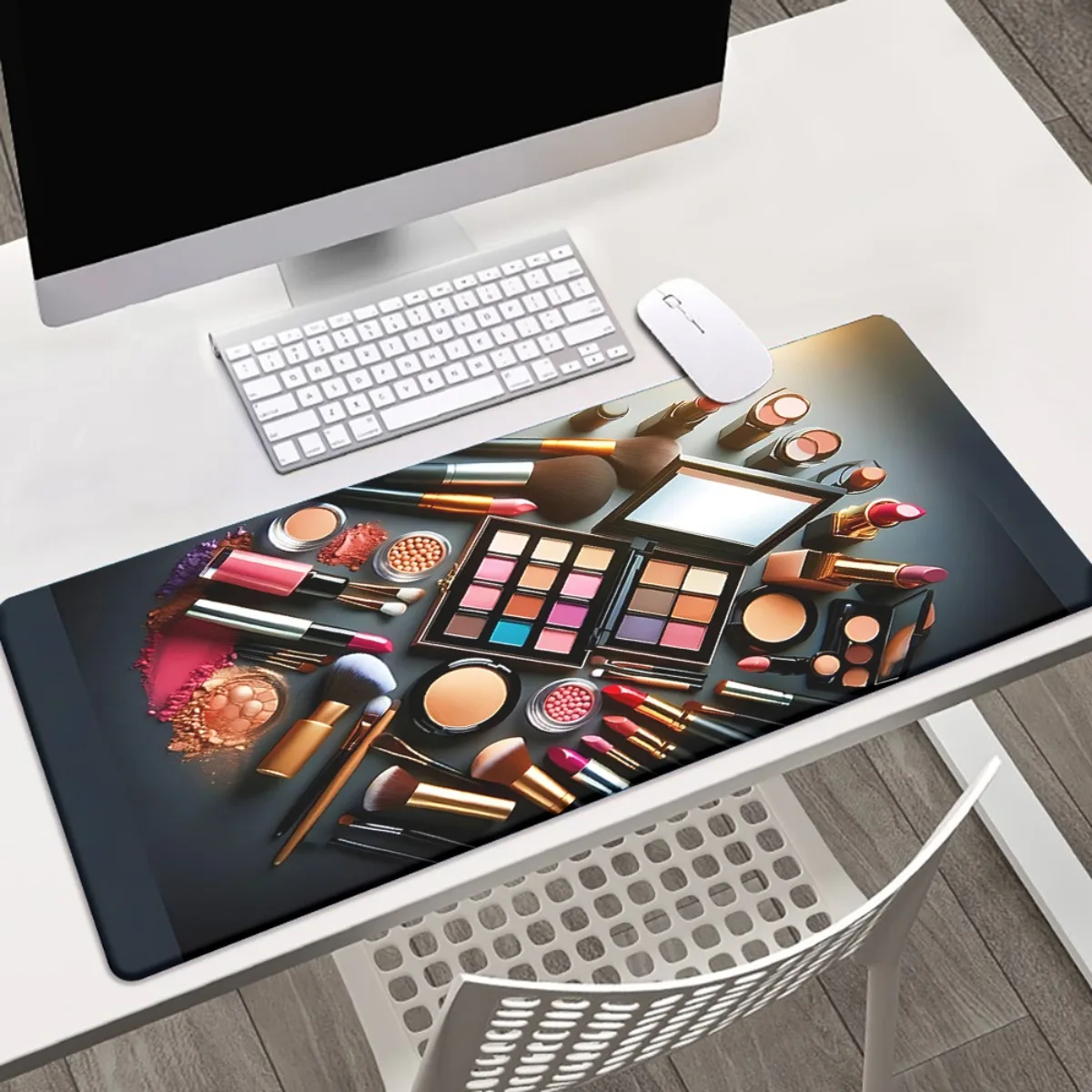 Alfombrilla de Ratón para Maquillaje - Diseño de Brochas y Paleta de Sombras de Ojos, Alfombrilla Grande para Juegos, Base de Goma Antideslizante para PC y Portátil