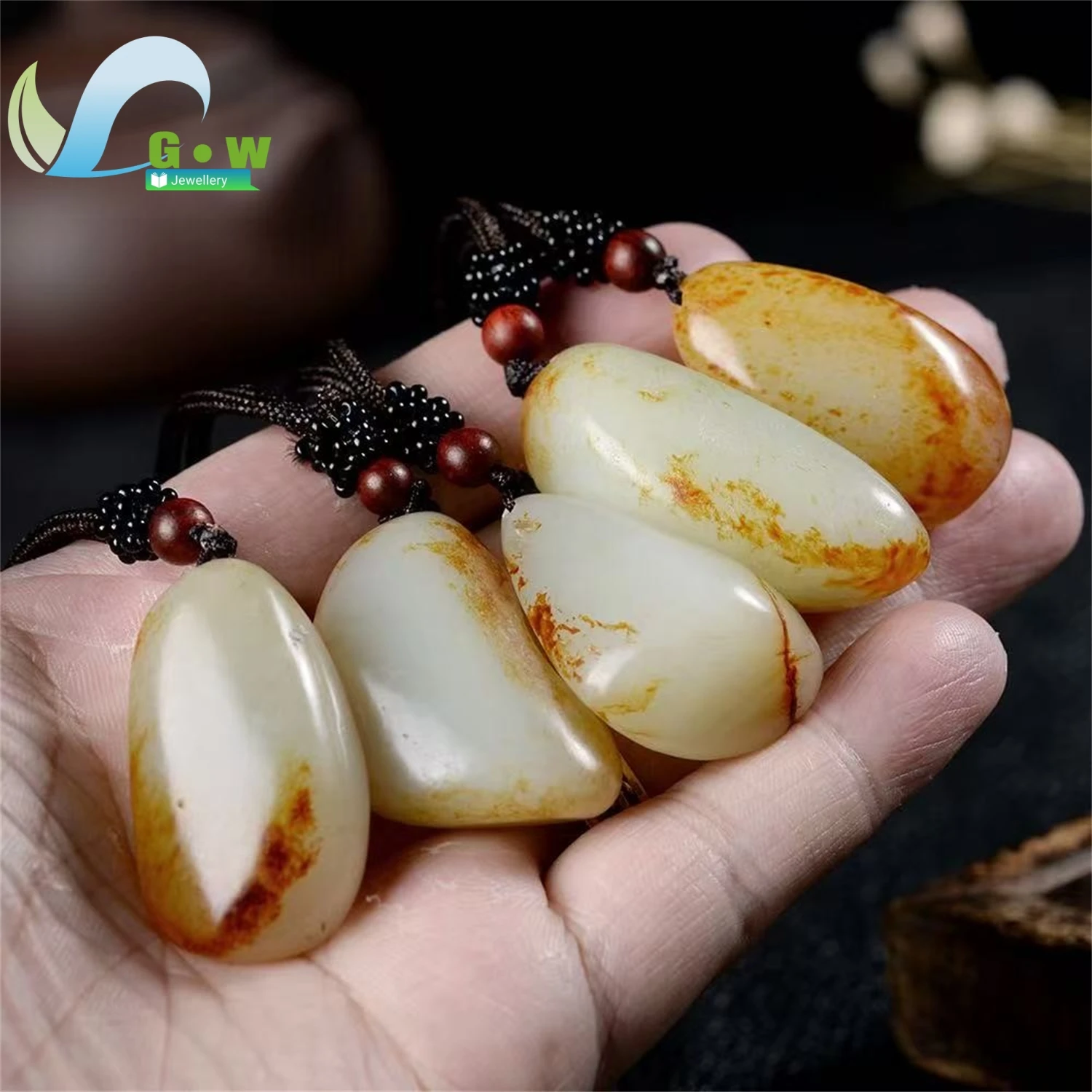 Natural Hetian Jade Raw Stone Pendant White Jade with Skin Uncut Pebble Hanging Ornament Unisex Ethnic Style Jewelry Gift