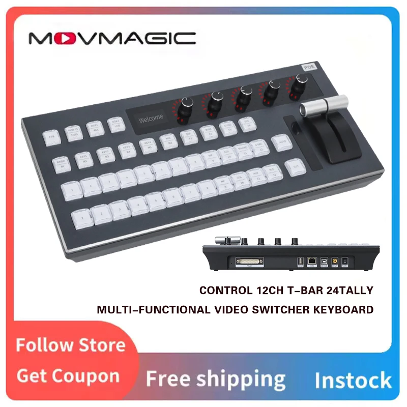 MOVMAGIC KD50 Live Stream Keyboard Controller 12CH Video Switch T Bar 24 Tally Buttons For ATEM VMIX OBS Content Creator Studio