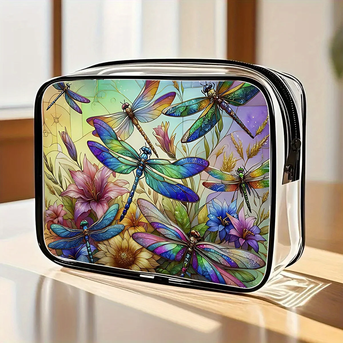 Transparente Libellen-Make-up-Tasche: Niedliche Reise- und Kulturtasche für Damen. Perfektes Geschenk.
