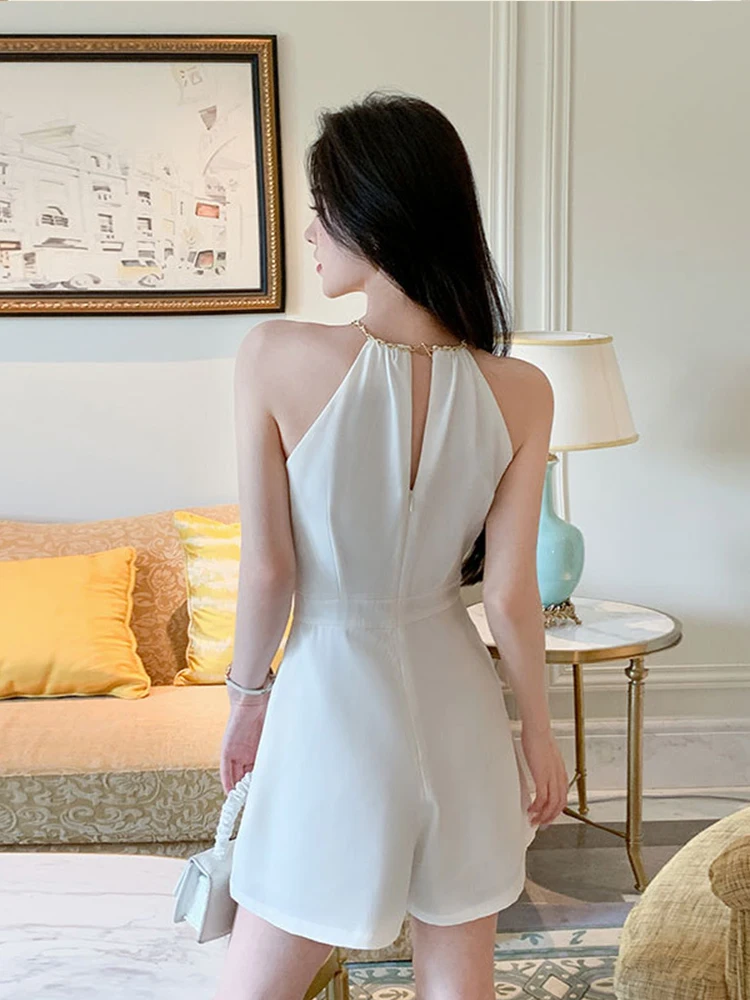 Calças de uma peça novo verão curto macacões de uma peça roupas femininas elegante sexy cinta sem mangas feminino cintura alta magro macacão