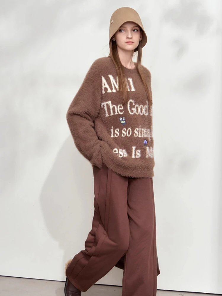 

AMII Minimalist Sweater for Woman 2025 Winter New O-neck Versatile Women's Sweater Jacquard Embroidered Pullover Tops 12454022