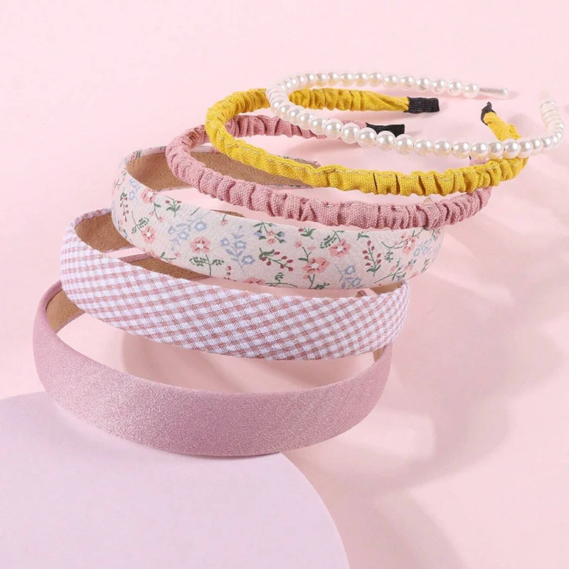 6Pcs Fashion Hair Bands for Women Simple Headband Girls Cloth Hairband Pearl Hair Hoop Female Hair Accessories Headwear