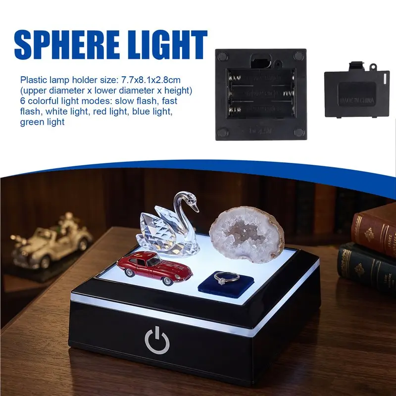 Base de Lâmpada LED com Suporte de Exibição, Base de Lâmpada de Cubo de Cristal Esculpido Internamente, Base Luminosa para Bola de Cristal, Novo