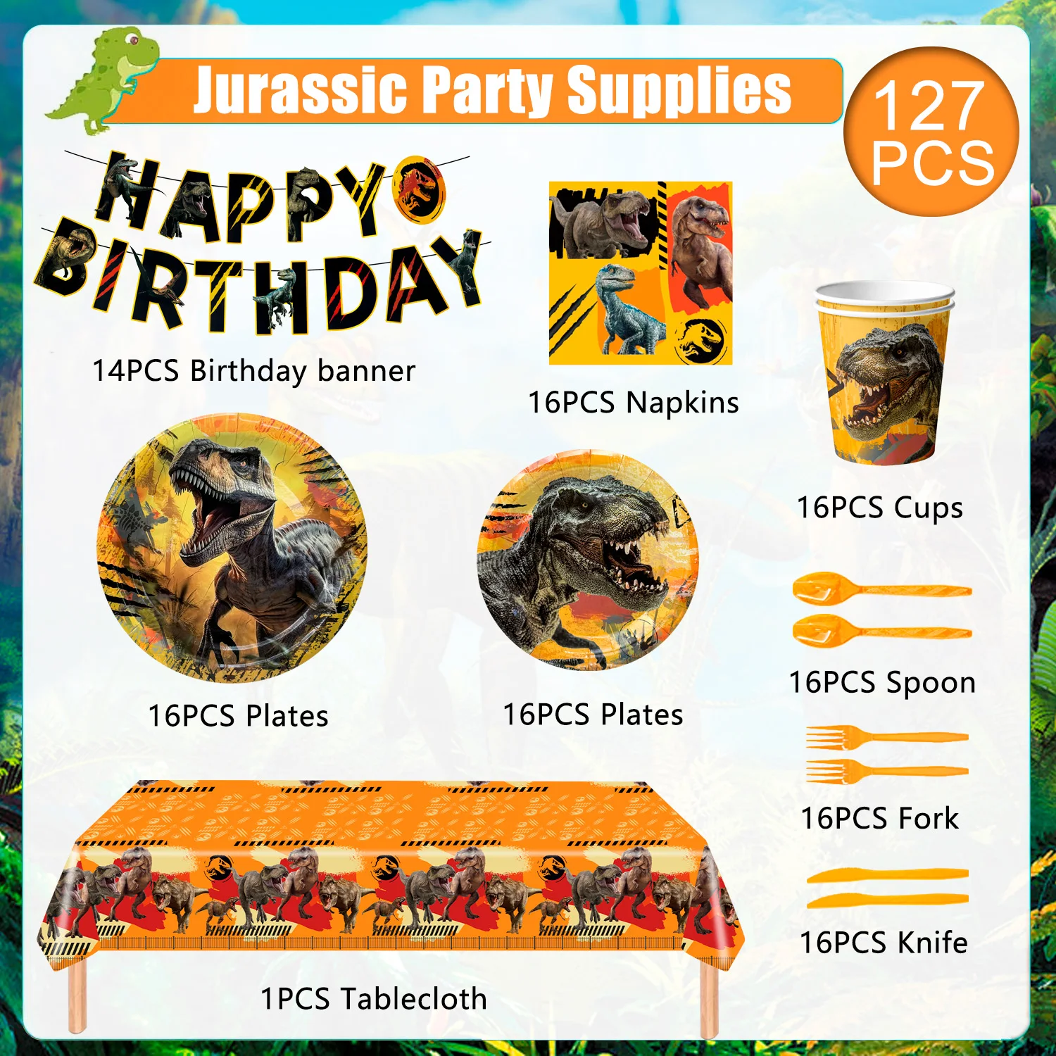 Jurassic World Birthday Decorations Tableware,127pcs Jurassic World Party Decorations Set - Party Plate CupsTablecloths etc