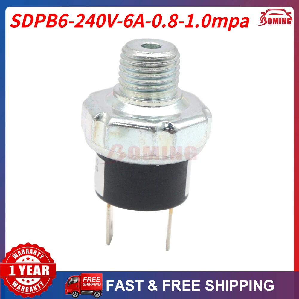 

Реле давления для воздушного компрессора, монтаж на резервуар, резьбовой клапан SDPB6, OFF 1.0МПа, ON 0.8МПа, 0.8МПа-1.0МПа, 240В 6А, для железнодорожного гудка