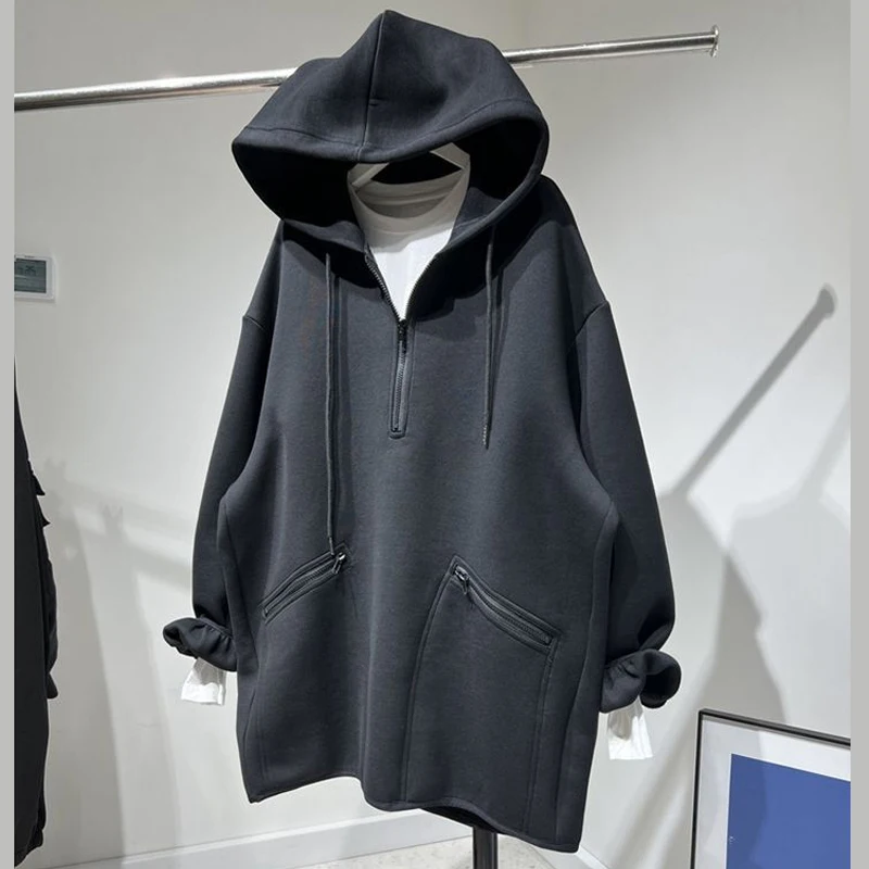 

plus Size Overirt Long Sve Women's Hoodie Jaet Autumn Winter Loose Fit Conceal Meat Street Sle Trendy Fat MM Clothes