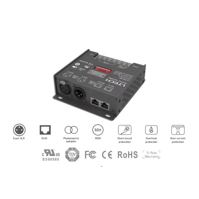 

2025 LTECH LT-903-DIP Декодер DMX512 3 канала 2 вида интерфейсов DMX
