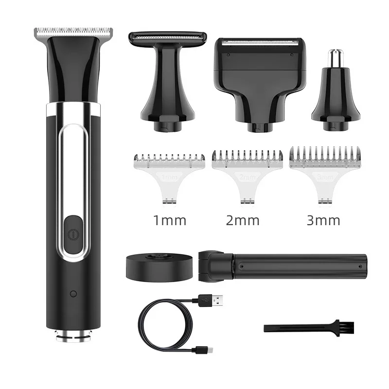 4 in1 Rechargeable Men's Shaving Set Back Razor Shaver Groomer Foldable Telescopic Rod Nose Hair Trimmer Back Shaver Long Handle