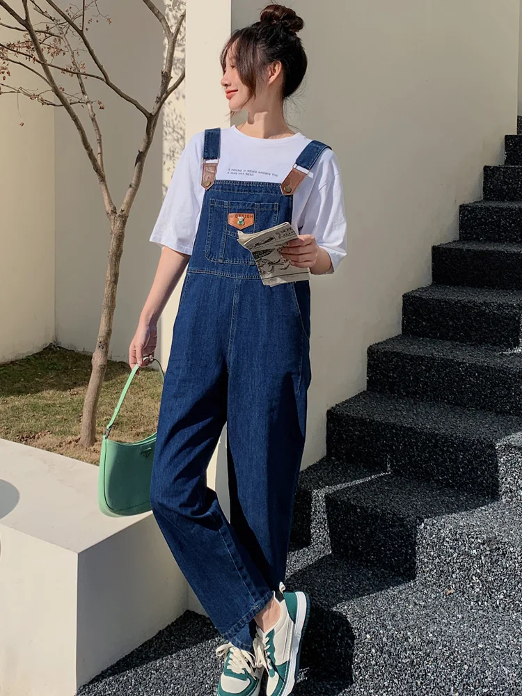 

Женские джинсовые комбинезоны оверсайз с высокой талией, прямые штанины, весенний дизайн, оранжевые, в стиле ретро, рабочая одежда, японский стиль...