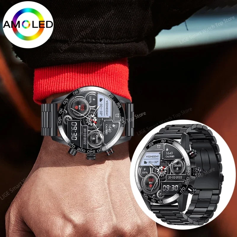 Lige-reloj inteligente para hombre, pulsera con Pantalla AMOLED HD, Bluetooth, llamadas, negocios, 360