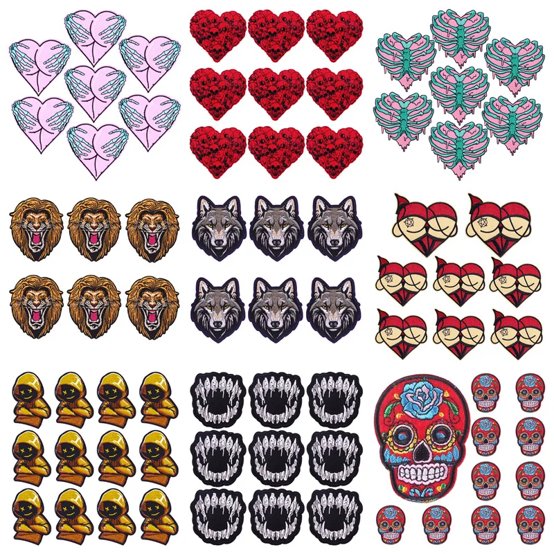 10PCS Wholesale Punk Rock Band Skull Embroidered Patches For Clothing Thermoadhesive Patches DIY Patches On Clothes Sticke Sewr