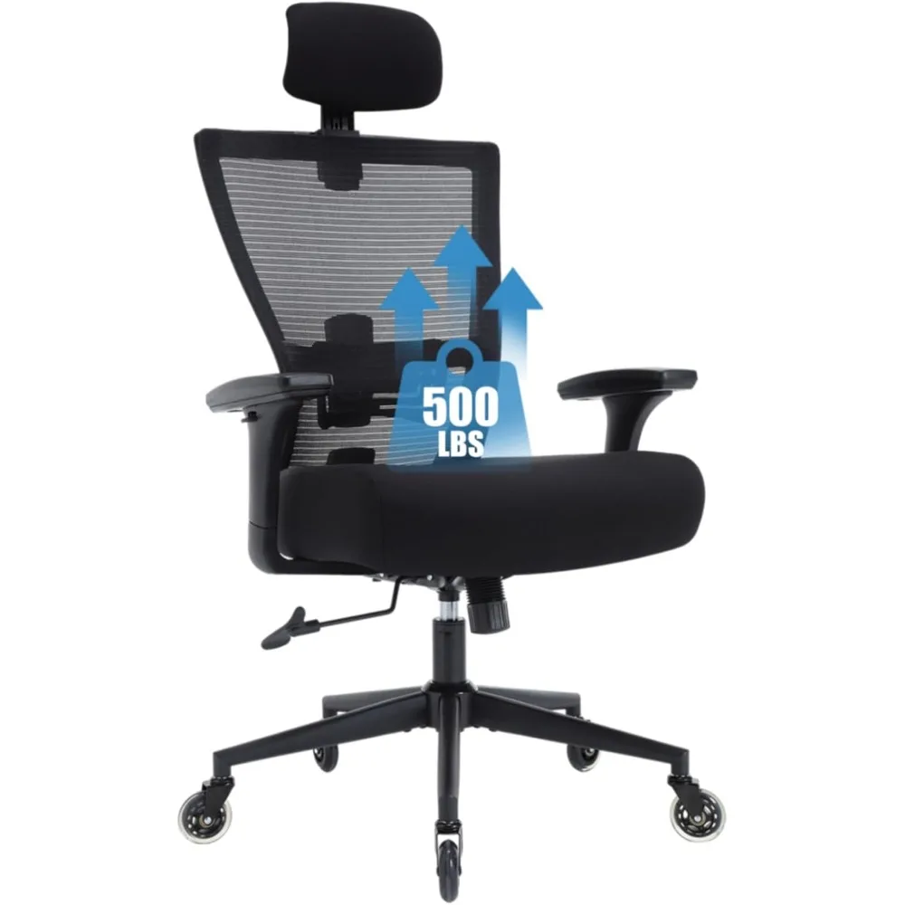 

Big and Tall Office Chair 500LBS Ergonomic Office Chair for Heavy People with 3D Armrest, Quiet Rubber Wheels