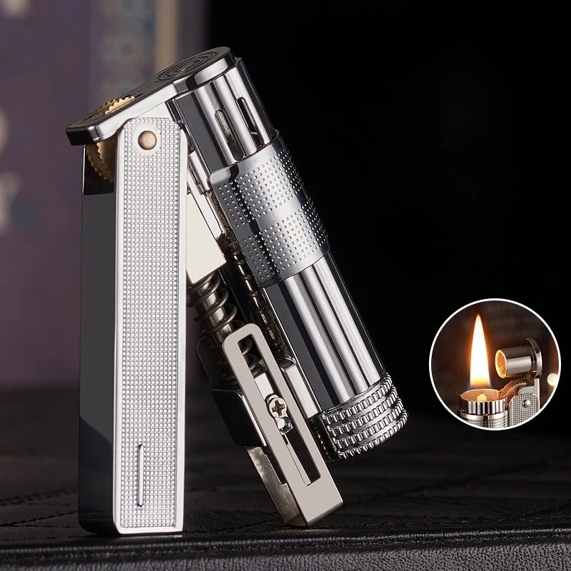 Retro classic fuel lighter, durable metal nostalgic grinding wheel, open flame men's portable open lid igniter