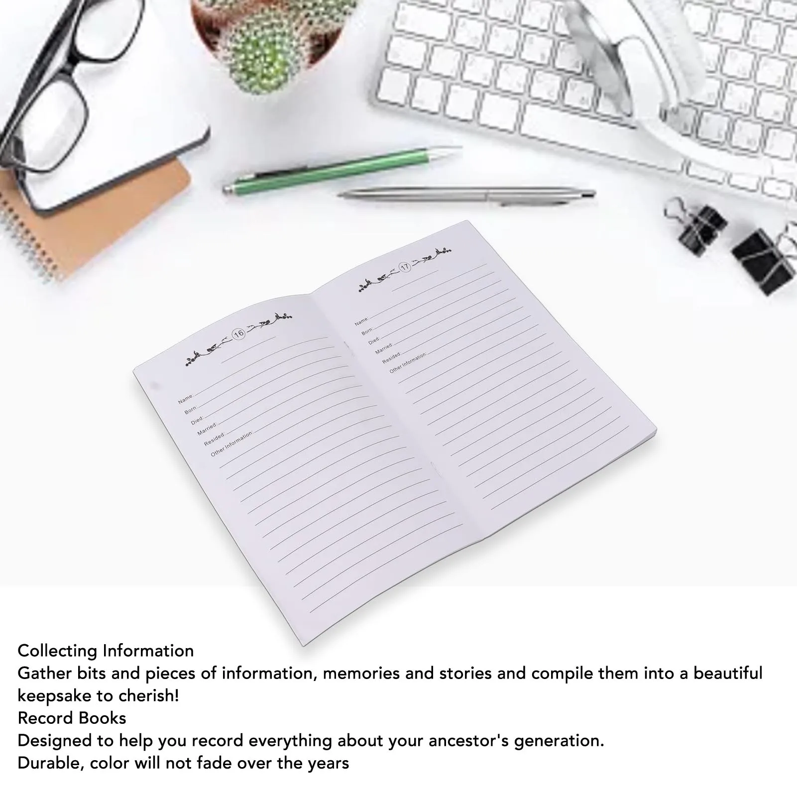 

Family Tree Record Book Handwritten Color Fading Resistant Double Sides Family Tree Notebook 16 Pages for Family
