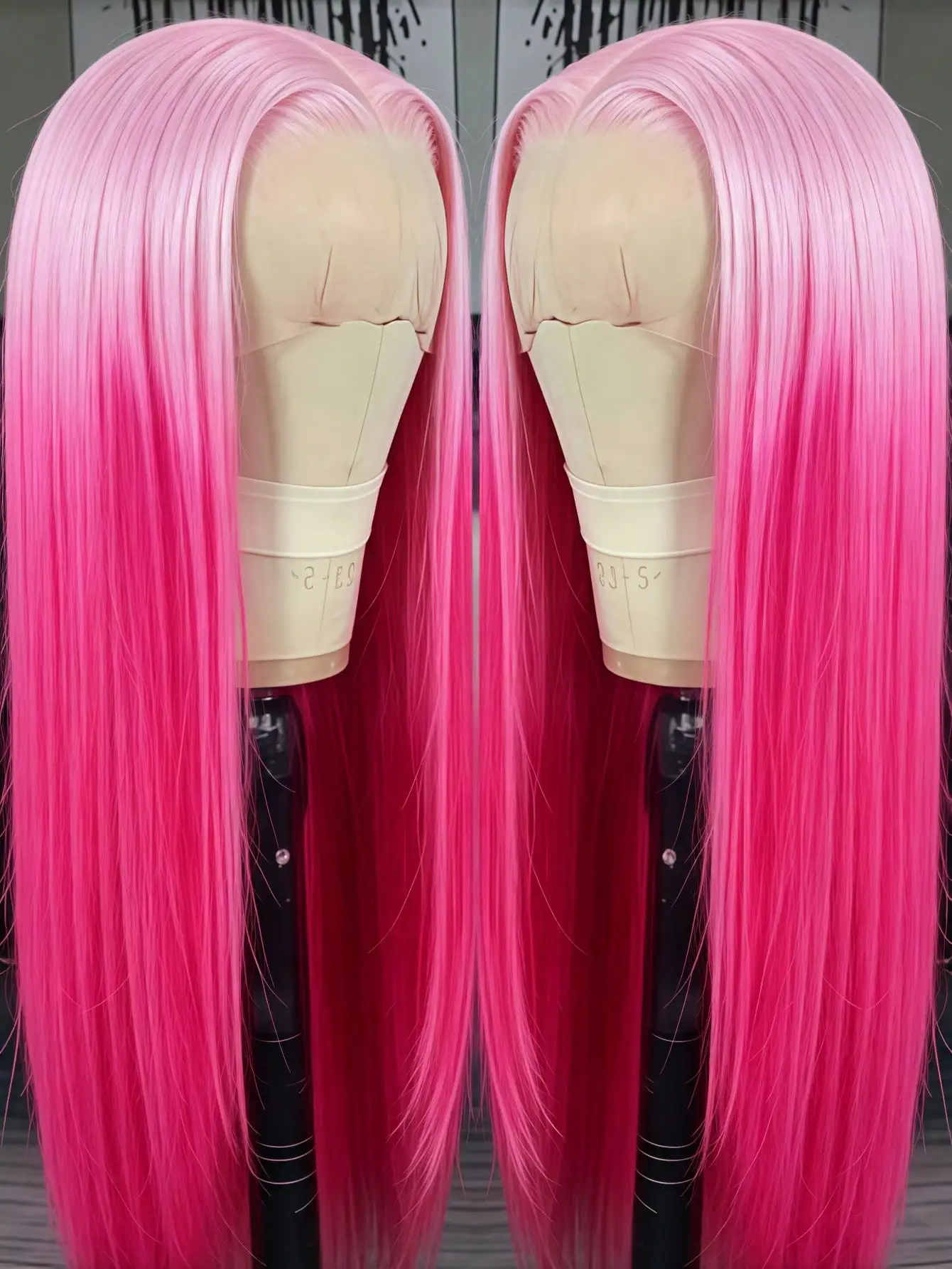 Gradient Pink Straight Lace Front Wig Human Hair 13x4 Transparent Lace Front Wig 180 Density Pre Plucked Glueless Wigs for Women image 3