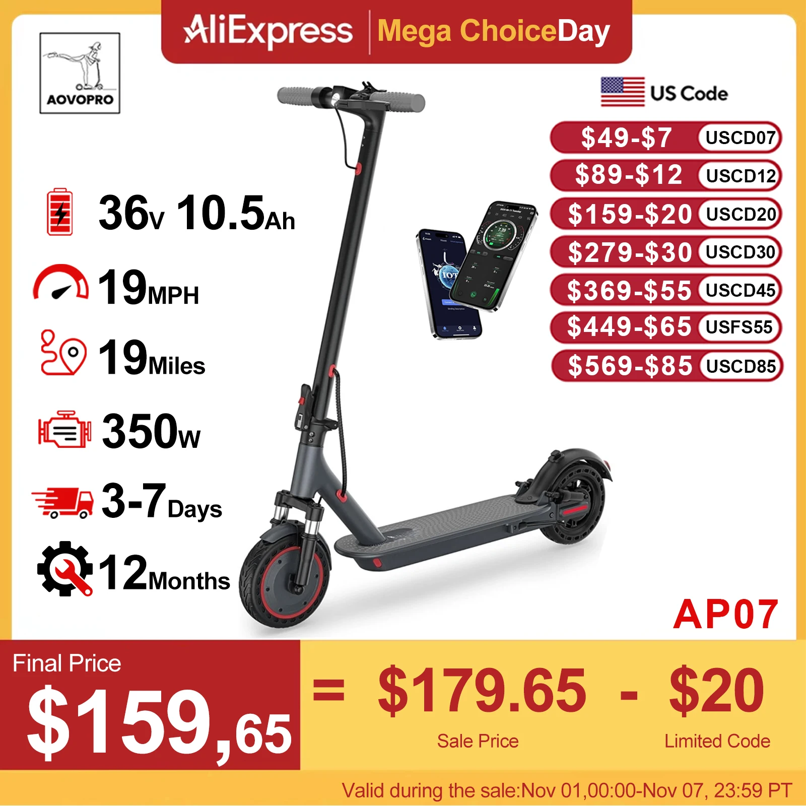 AOVOPRO AP07 سكوتر كهربائي 10.5Ah 19mph APP سكوتر التحكم الذكي 8.5 بوصة الإطارات للطي E-سكوتر 16 ميل ماكس المدى للكبار #1