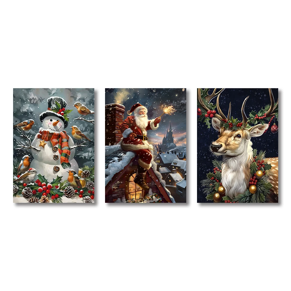 Christmas canvas wall art, animals and holiday typographic posters, snowman and reindeer, perfect for family home decor