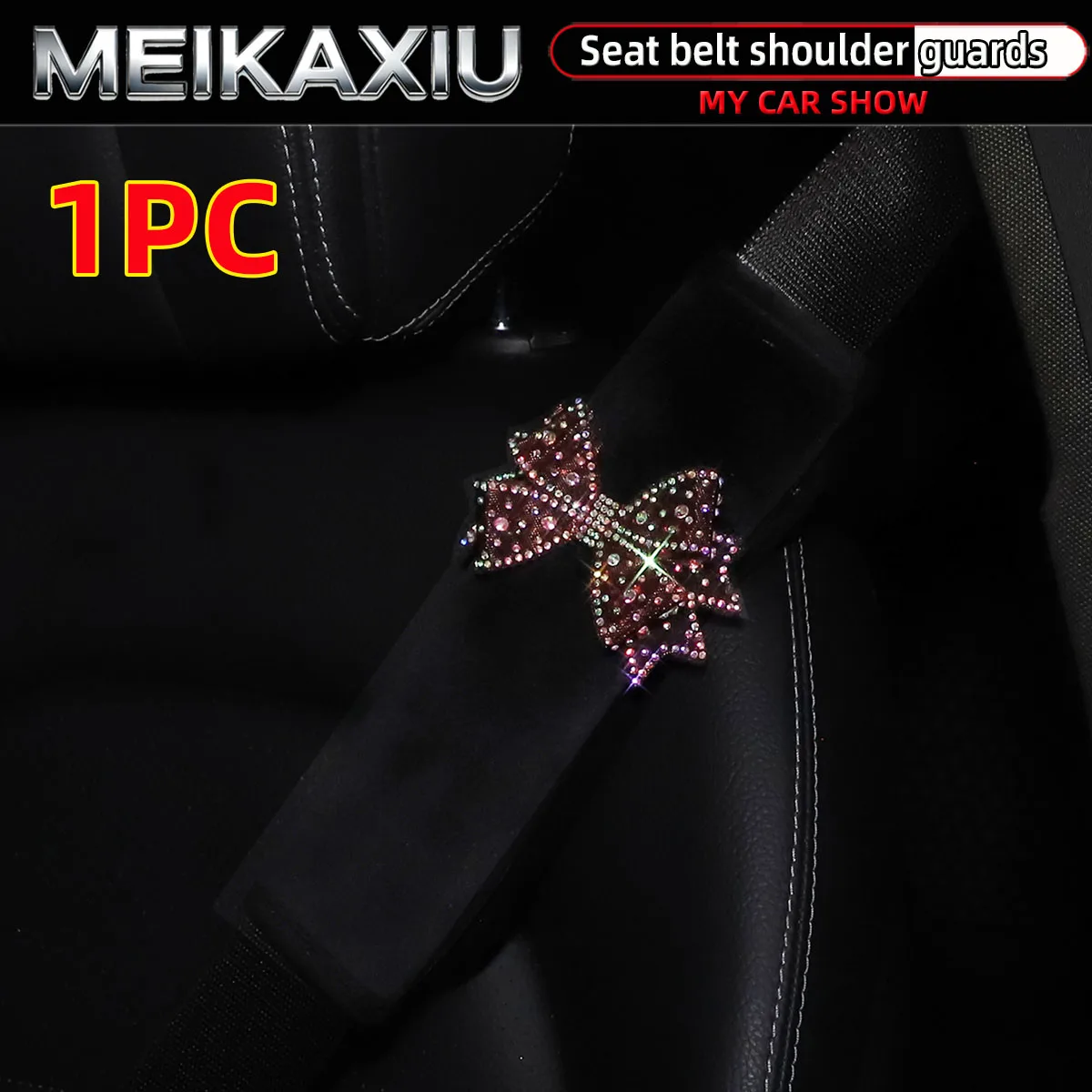 Women's Short Fur Car Collar Cover Dazzling Beaded Butterfly Design with Safety Belt Decorations Luxury Car Accessory