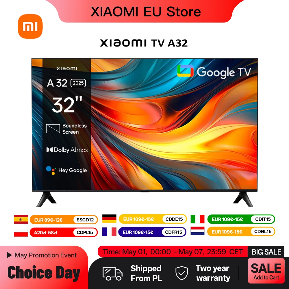 Xiaomi TV A 32, taille compacte avec écran coloré, son dynamique avec audio Dolby ™ , DTS-X et DTS Virtuel : X, Fini métallique haut de gamme