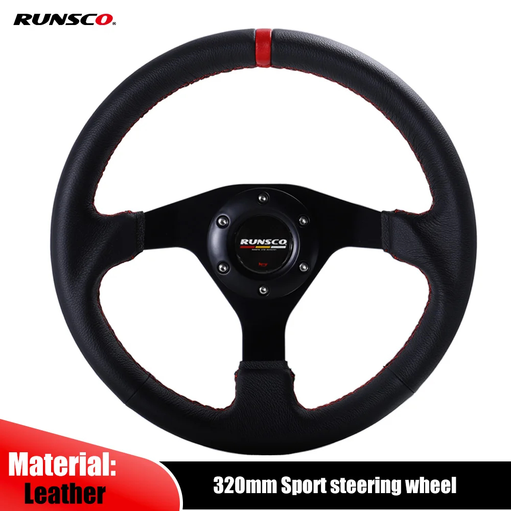 320mm Sport Flat Steering Wheel Leather Racing Drift Pc Sim Game Steering Wheel Control Frame Aluminum 6061-T6 PCD=70mm