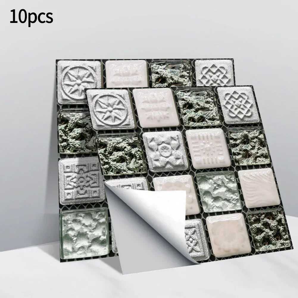10 Uds. De azulejos de pared autoadhesivos con purpurina de 10x10cm, pegatina de mosaico para baño, azulejos de PVC para armario, pegatinas de pared