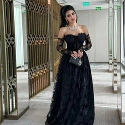 Customized Saudi Arabia Prom Dress Dearin Off-the-shoulder A-line Floor Length Skirts Draped Tulle Alencon Lace Bespoke Occasion