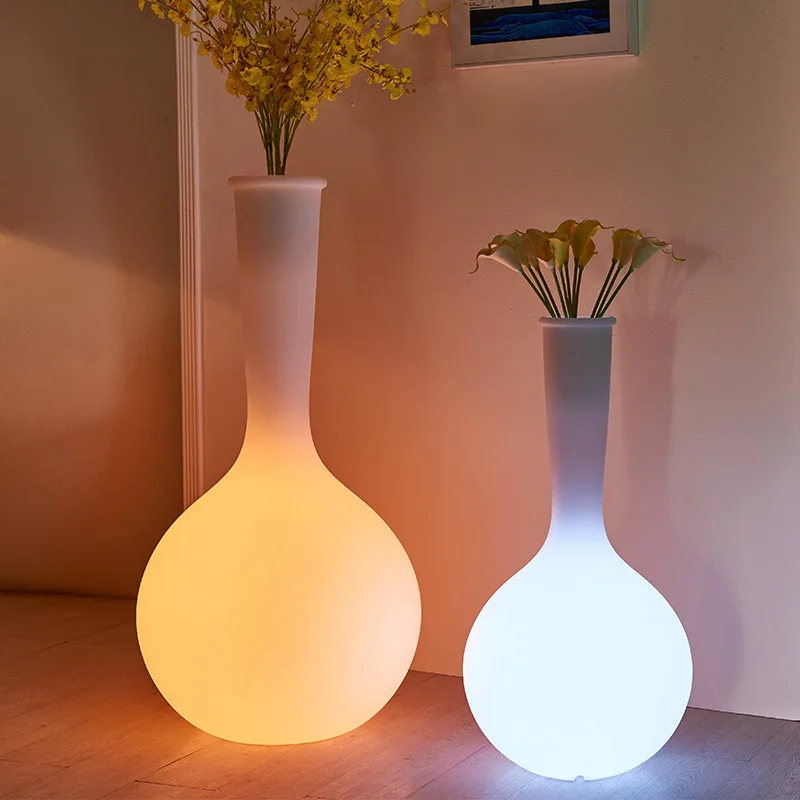 Rechargeable Glowing Gourd Floor Vase Free Standing Luminous Vase Lamp 38*38*75cm Home Decor Pot For Artificial Flowers Riq-F75