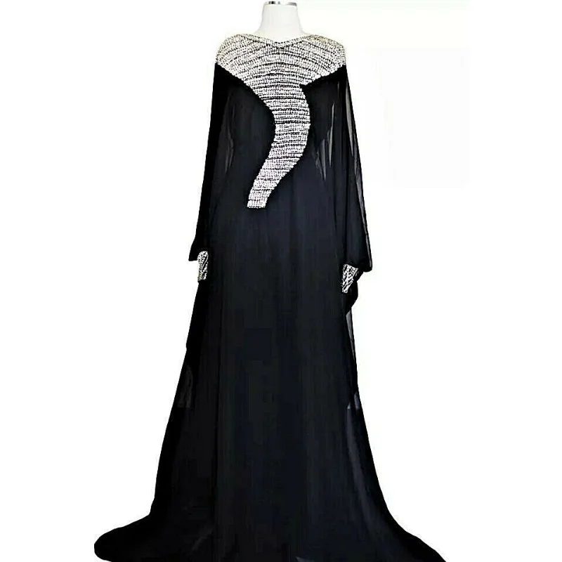 

Black Moroccon Stone Work Dubai Kaftan Farasha Abaya European and American Fashion Trends