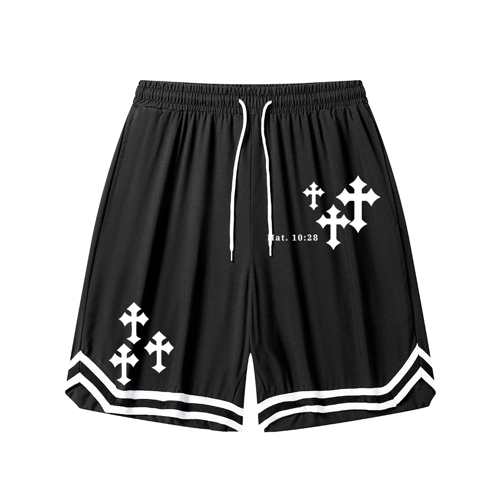 Men's Cross Print Fitness Shorts Casual Quick Drying Breathable Five-Point Shorts Suitable For Running Training And Beachwear