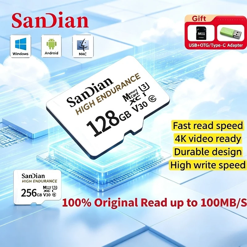 High Endurance 128GB 256GB V30 C10 Original Micro TF SD Card For Dash Camera Car CCTV Home Security Camera Full HD Pro Max