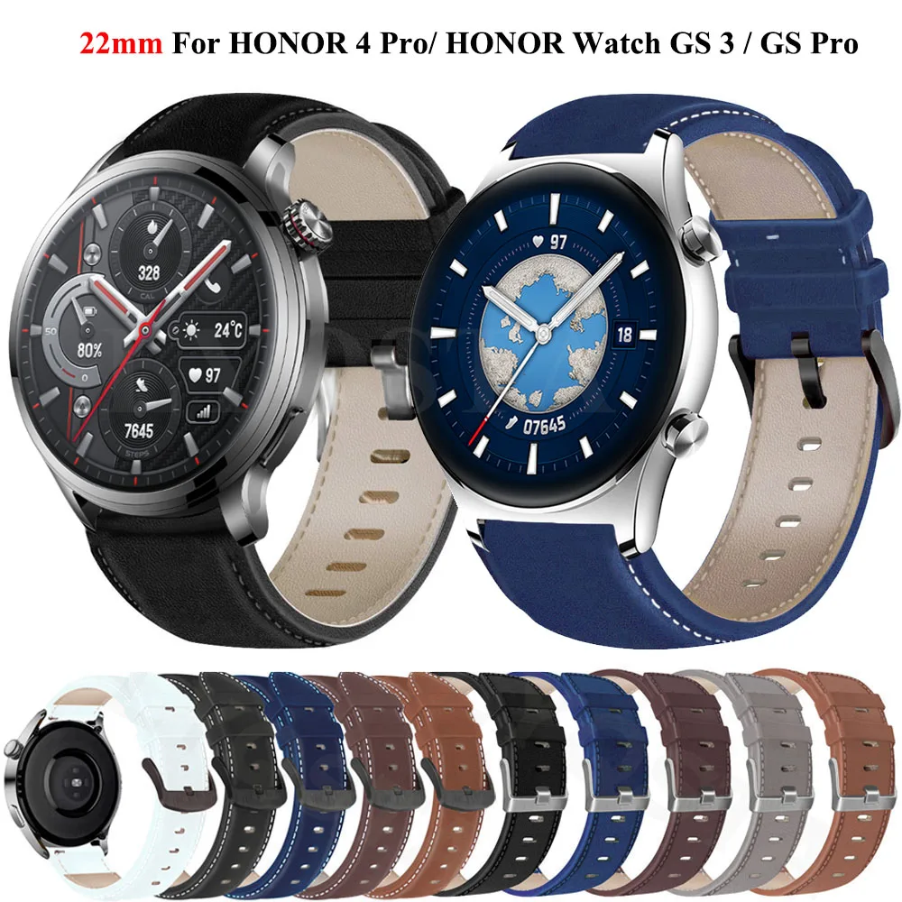 22mm Genuine Leather Smart Watch Strap For Honor 4 Pro Magic Watch2 46mm GS Pro GS 3i Wristband Bracelet Replacement Accessories