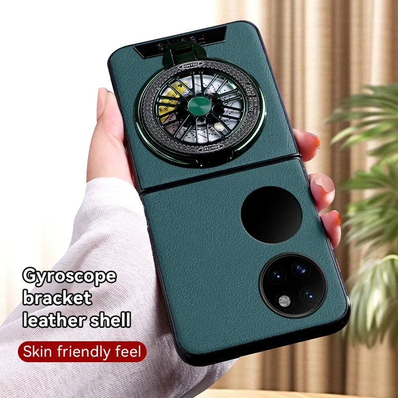 

Metal Holder Bracket Full Lens Protection Silicone Soft Phone Case for Huawei P50 Pocket S Shockproof Leather Back Cover Cases