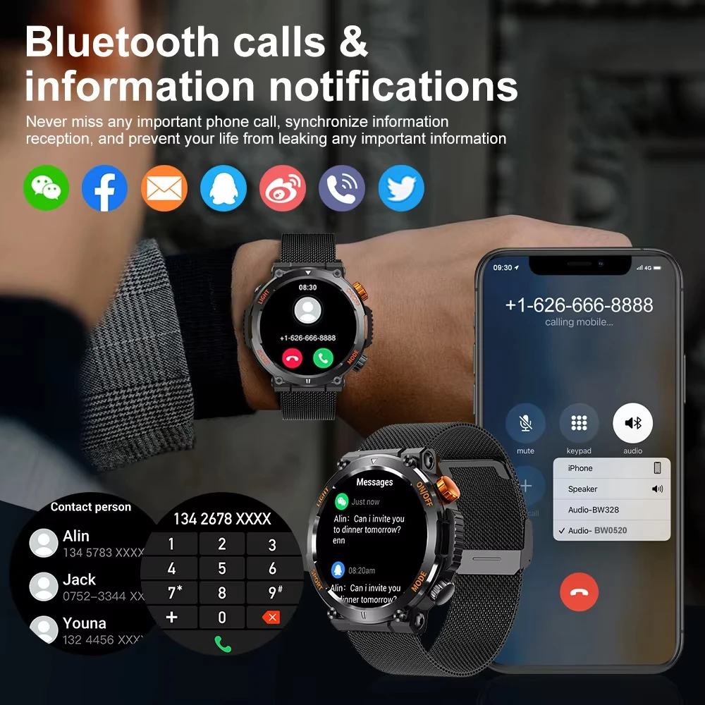 LIGE nuevo reloj inteligente para hombre, brújula, linterna LED, calorías, militar, deporte al aire libre, reloj deportivo para hombre, llamada inalámbrica, reloj inteligente 2024