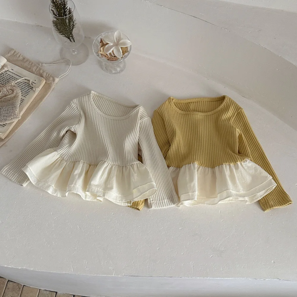 2026 Autumn Baby Girls Long Sleeve Tops Double Layer Infant Blouse Cotton Basic Tees Shirts Toddler Girls Clothes 1-3Years