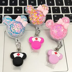 Double Face Shiny Girl Style Rotate Badge Reel Nurse Workers Enfermera ID Holder Retractable Card Holder Accessory
