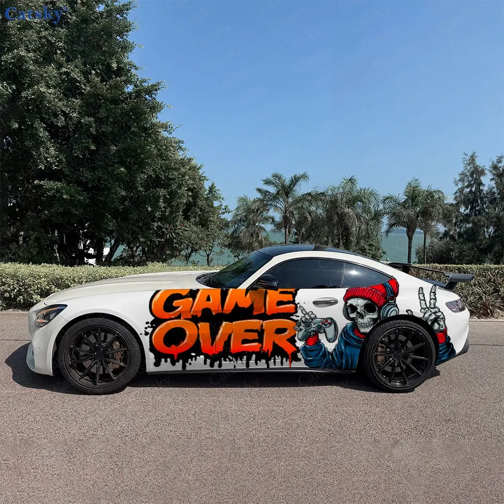 2pcs Skeleton Game Players Car Side Wraps, Self-Adhesive PVC Waterproof & Scratch-Resistant Stickers, Car Accessory Gift