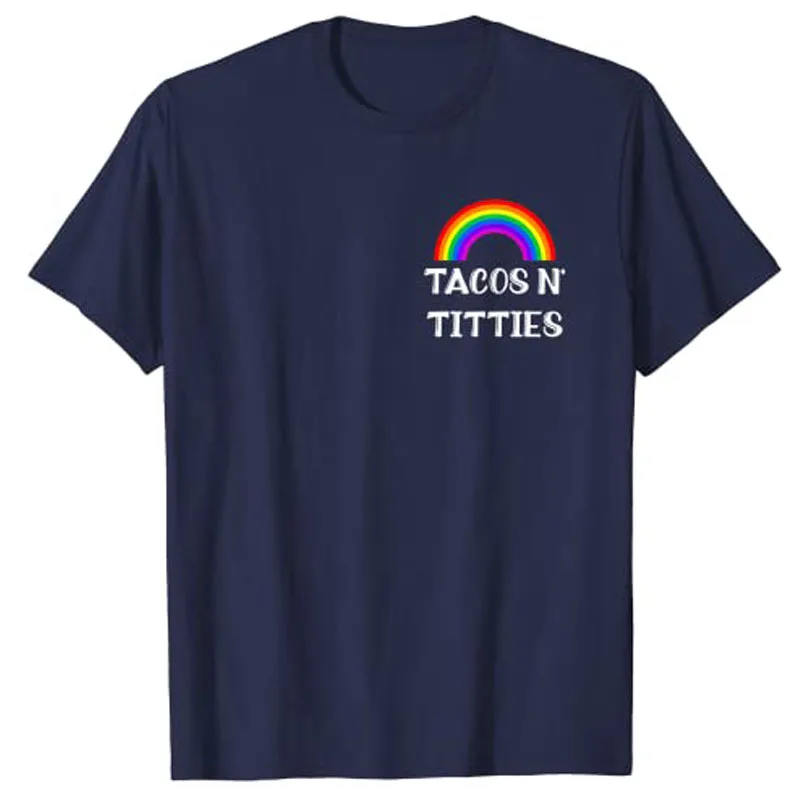 Tacos and Titties Rainbow Print Funny LGBT Gay Pride Gifts Lesbian LGBTQ T-Shirt Women Men Aesthetic Clothes Y2K Casual Tops